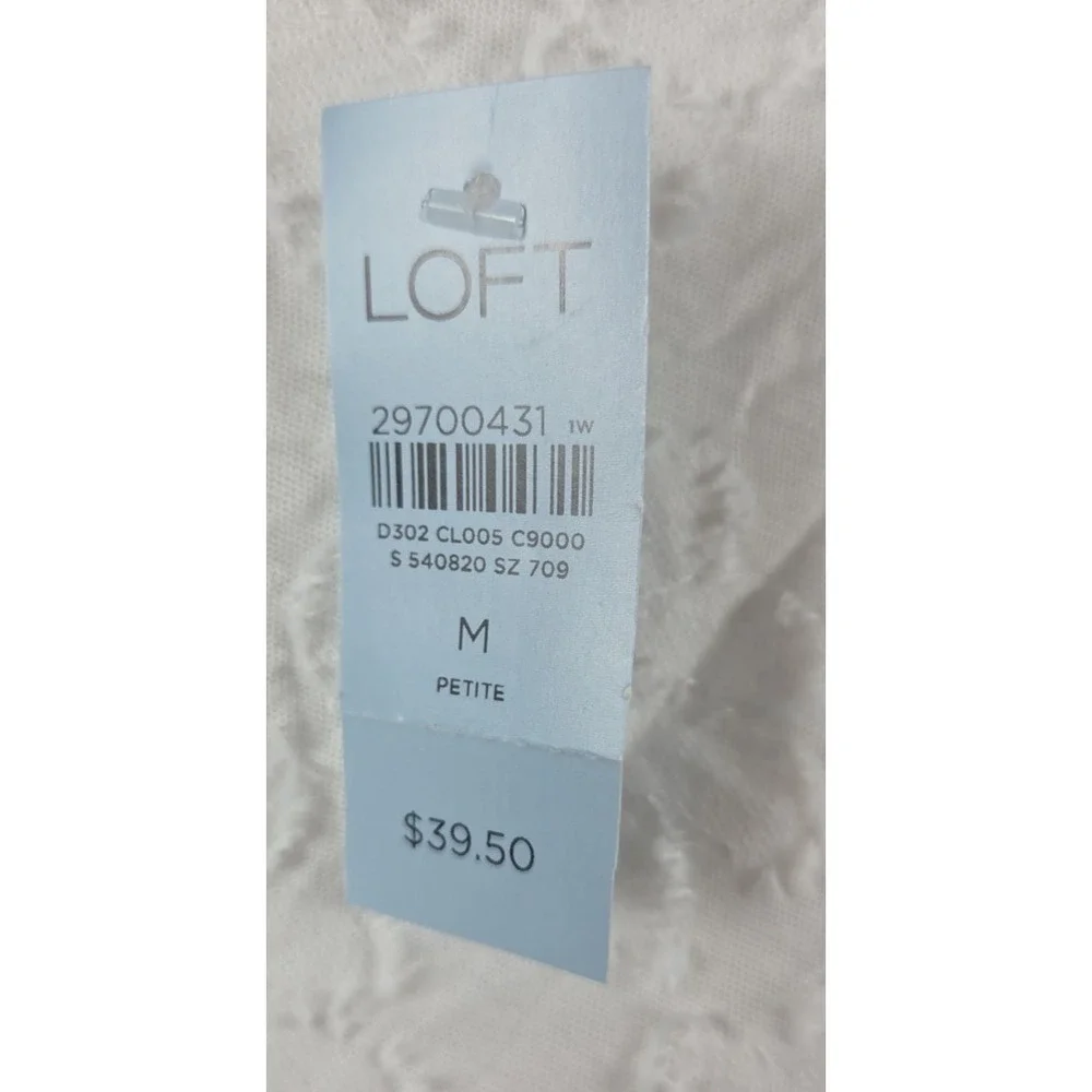 LOFT White Puff Sleeve Top M Petite Textured Fluffy Fabric Cottagecore Fairy NEW